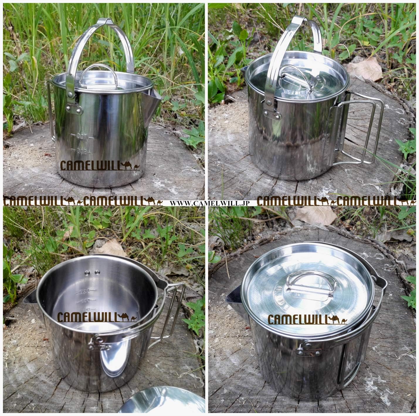 Camelwill 1Pc 1 Camping Kettle or 5Pcs 1 Camping Kettle 2 Cups 2 Bowls Stainless Steel
