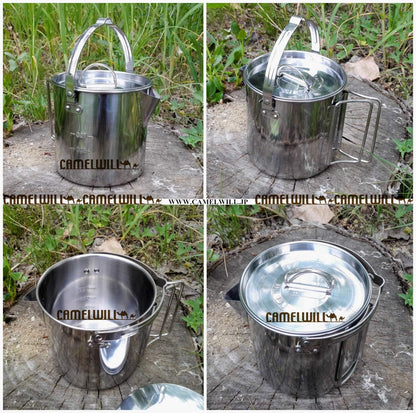 Camelwill 1Pc 1 Camping Kettle or 5Pcs 1 Camping Kettle 2 Cups 2 Bowls Stainless Steel