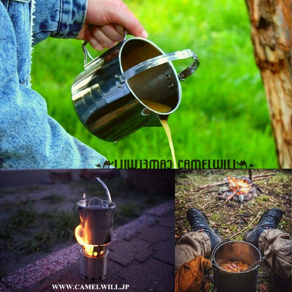 Camelwill 1Pc 1 Camping Kettle or 5Pcs 1 Camping Kettle 2 Cups 2 Bowls Stainless Steel