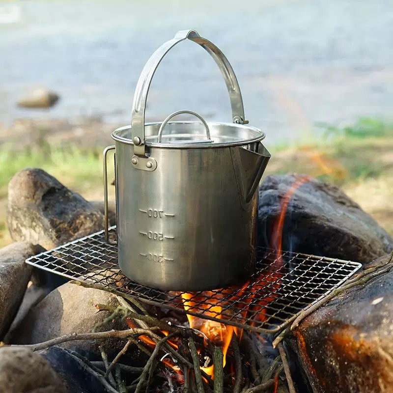 Camelwill 1Pc 1 Camping Kettle or 5Pcs 1 Camping Kettle 2 Cups 2 Bowls Stainless Steel